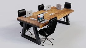 Resim Ntconcept Özel İmalat Açık Ceviz Renk Metal Ayak Kalın Kenarlı Doğal Ahşap Toplantı Masası 