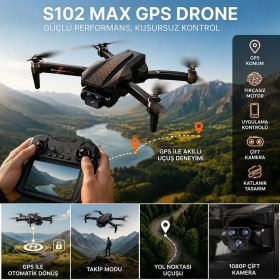 Resim Rose Teknoloji S102MAX Gps Drone Ekranlı Kumanda Eve Dönüş Modlu Takip Et Modlu Çift Bataryalı Taşıma Çantalı Uzun Pil Ömürlü Drone 