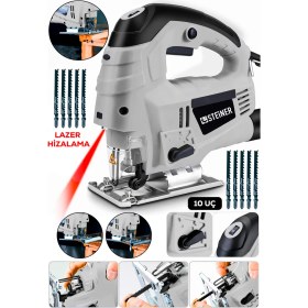Resim Steiner Alman 4600 W Lazerli Sjs Metal Şanzuman 6 Kademe Devirli Pandül Ayarlı Dekupaj Testere Makinesi Gri + 10UÇ 
