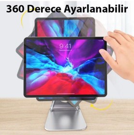 Resim Ally Metal Masa Üstü Standlı Mıknatıslı Tablet Telefon Tutucu Gri 