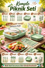 Resim VENON PikniK Seti 32 Parça 6 kişilik Plastik Bardak Çatal Kaşık Bıçak Yemek Kahvaltı Takımı 
