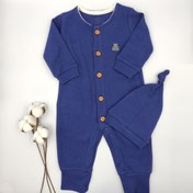Resim bebekstar Bebek Star Fitilli Şapkalı Lacivert Erkek Bebek Tulumu %100 Cotton 