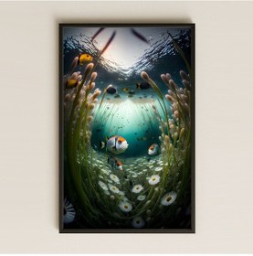 Resim Papatyalı Deniz Çayırı Ve Tropik Balıklar Temalı Renkli Pleksi Tablo 