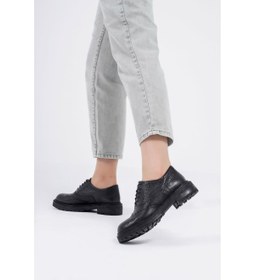 Resim DeriNial Hakiki Deri Kadın Oxford Bağcıklı Günlük Ayakkab 