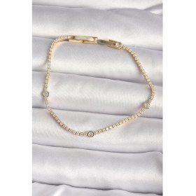 Resim Pirinç Gold Renk Zirkon Taşlı Kadın Bileklik 