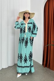 Resim msm fashion Kadın Elbise Uzun Yazlık Desenli V Yaka Tesettür Elbise 