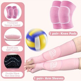 Resim 1 Takım - 1 Çift Voleybol Kol Kolluğu + 1 Çift Kalın Sünger Dizlik, Pedli ve Başparmak Delikli Kol Kollukları, Erkek & Kadınlar için Uygun 