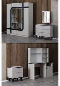 Resim Bali Genç Odası Takımı - 4 Kapaklı Dolap, Çalışma Masası, Şifonyer, Komodin Çok Renkli 