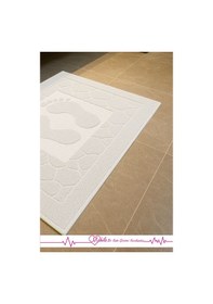 Resim %100 Pamuklu Ayak Havlusu 50x70cm , Lavabo & Duşakabin Önü Ayak İzli Havlu, Ayak Paspası Beyaz 