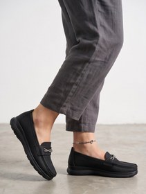Resim Aura Comfort - Ortopedik Tabanlı Işıltı Detaylı Kadın Siyah Günlük Casual Loafer Ayakkabı 