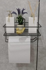 Resim Risingmaber Siyah Yapışkanlı Tuvalet Kağıtlık, Wc Kağıt Tutucu, Raflı Tuvalet Kağıdı Askısı, MT120S 