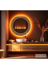 Resim Zenith Amber Led'li Lazer Kumlamalı Lavabo & Banyo Aynası Dokunmatik Sensörlü 90 X 90 Turuncu 