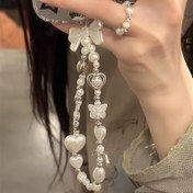 Resim Y2K Kore Tarzı Cep Telefonu Zinciri Sevimli Beyaz Aşk Kalp İmitasyon İnci El Yapımı DIY Plastik Boncuk Kısa Bileklik Telefon Zinciri, Kayıp Önleyici Askı Kordon CCD Kamera Asma Halat Kadın Takıları 