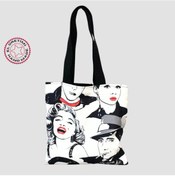 Resim Uretti - Sevim 1612 - El Yapımı Baskılı Bez Çanta 37cm - Siyah Siyah - Beyaz 