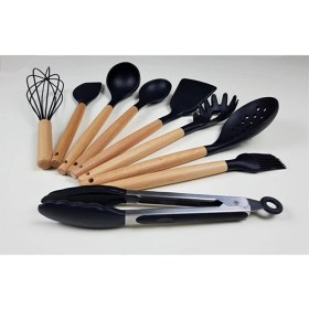 Resim Morponi 9 Parça Bambu Saplı Silikon Kepçe Spatula Mutfak Seti Siyah 