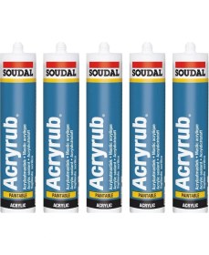 Resim Soudal Acryrub Silikonize Mastik 500 gr Beyaz 5 Adet 
