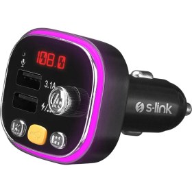 Resim S-Link SL-BT306 Çift USB 5V 3.1A Rainbow Işıklı LED Ekran Tf Kartlı V5.0 Bluetooth Fm Transmitter 