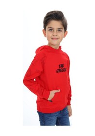 Resim Toontoy Kids Toontoy Erkek Çocuk Relax Fit Kapüşonlu Cepli Reglan Kol Baskılı Sweatshirt - 2 İplik Kırmızı 