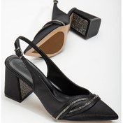 Resim Saten Baretli Taşlı Siyah Büyük Numara Kadın Ayakkabı Topuklu Abiye-2678-siyah Siyah 