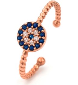 Resim 925 Ayar Nazar Boncuğu Mavi Taşlı Eklem Yüzük Rose 