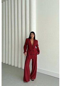 Resim Soonaksesuar Modal 4 Düğme Astarsız Ceket - Pantolon Takım - Bordo Bordo 