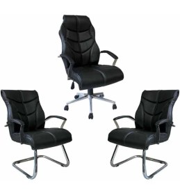 Resim Herkese Mobilya Aron Siyah Deri Yönetici Makam Koltuk Takımı 