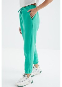 Resim Tommy Life Deniz Yeşili Yüksek Bel Basic Bağcıklı Jogger Polar Kadın Eşofman Alt - 94622 Yeşil 