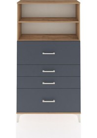 Resim Arges Dolap 2 Raflı 4 Çekmeceli 88x30x163 Çam-antrasit Atlas Çam 