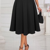 Resim Kadınlar için Şık Düz Renk Midi Etek - Yüksek Bel, Esnek Polyester Karışımı, Makinede Yıkanabilir - Tüm Mevsimler İçin Mükemmel 