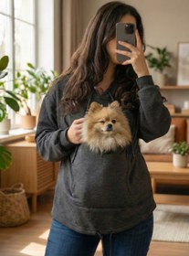 Resim Petolojim Pati Kucağı Sweatshirt (Kanguru Keseli Kedi-Köpek Taşıma Kıyafeti) S/M Beden Oversize 