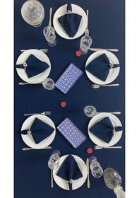 Resim Keten Görünümlü Begonvil Masa Örtüsü Lacivert 13 Parça Set 