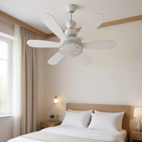 Resim Airlux Elit LED 6 Kanat Kristal Ampul Tavan Vantilatörü Ultra Sessiz ABS Malzeme ile Her Yerde Kullanım 