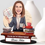 Resim Yılın En İyi Kadın Öğretmeni Karikatürlü Biblo 