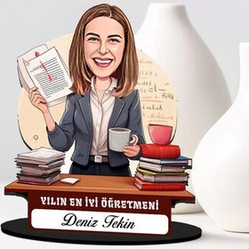 Resim Yılın En İyi Kadın Öğretmeni Karikatürlü Biblo 