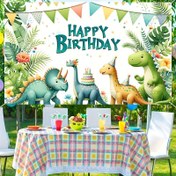 Resim Dinozor Doğum Günü Bannerı - Dayanıklı Polyester Kumaş Fotoğraf Arkaplanı, 179,98x109,98 cm - İç Mekan ve Dış Mekan Parti, Ev Kutlamaları ve Festif Dekorasyon için Mükemmel, Elektrik Gerektirmeyen Dino Oda Dekoru 