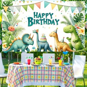Resim Dinozor Doğum Günü Bannerı - Dayanıklı Polyester Kumaş Fotoğraf Arkaplanı, 179,98x109,98 cm - İç Mekan ve Dış Mekan Parti, Ev Kutlamaları ve Festif Dekorasyon için Mükemmel, Elektrik Gerektirmeyen Dino Oda Dekoru 