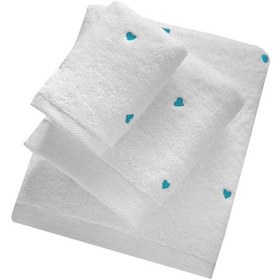 Resim 3 Parça Kalp Nakışlı Banyo Havlusu Takımı %100 Pamuklu Lovely Set Turkuaz 