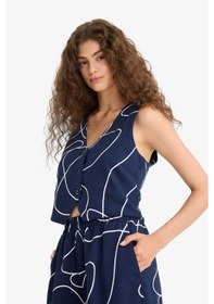Resim DeFacto V Yaka Desenli V Yaka Keten Karışımlı Blazer Yelek F3492AX25SMNV207 