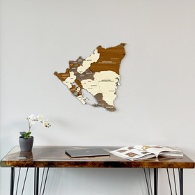 Resim Nikaragua Ahşap Duvar Haritası - 3D ve Çok Renkli - Ahşap Duvar Dekoru - 40x39 cm 