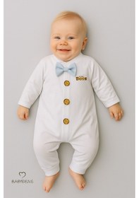 Resim Babyden's Mini Boss Papyonlu Erkek Bebek Tulum Düğmeli Tasarım, Uzun Kollu Yenidoğan Tulumu Açık Mavi 