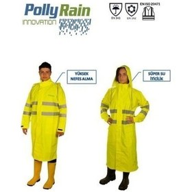 Resim Polly Rain Pu Polyester Alt Üst Takım Reflektörlü Pardesü Yağmurluk 
