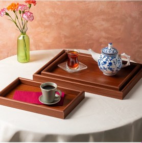 Resim Porsima 130105045 Ahşap Tepsi 3lü Set Çay Kahve Bambu Sunumu Tepsi Seti Ahşap 