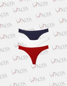 Resim Alya Underwear Kadın Pamuklu Tanga Külot - String Iç Çamaşırı Lacivert, Kırmızı, Ekru - 3 Adet Çok Renkli T02 