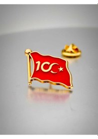 Resim Yörük Tasarım 100. Yıl İhtişamı Bayrak Yaka Rozeti Altın Kaplama Altın 