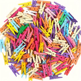 Resim 50/100 adet Renkli Ahşap Mini Klips - 2.54 cm Dekoratif Klips Fotoğraflar, El Sanatları ve DIY Projeleri için Uygun - Yeniden Kullanılabilir Mini Klips, Giysi Klipsleri 