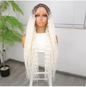 Resim Afro Dalga Kumral Beyaz Platin Ombre Fiber Sentetik Tül Peruk - Aysc-582343 Karışık - Çok Renkli 
