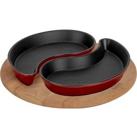 Resim Lava Döküm Damla Formlu 2'li Set Yingyang Fajita Tabağı Kayın Servis Ahşabı Ölçü 10x20cm.-bordo Bordo 