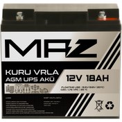 Resim Maz Akü 12 Volt 18 Amper (Ah) Kuru AGM VRLA Güç Kaynağı UPS Akü 