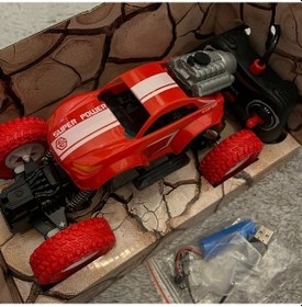 Resim Sarsılmaz Kırmızı Renk Uzaktan Kumandalı Işıklı Duman Atan Şarjlı Araba 1:16 Ölçekli Kırmızı 