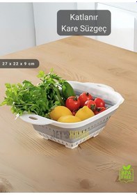 Resim Katlanır Süzgeç Bpa Free Makarna Süzgeci Sebze Süzgeci Kare Süzgeç 27x22x9 Cm Beyaz Gri 
